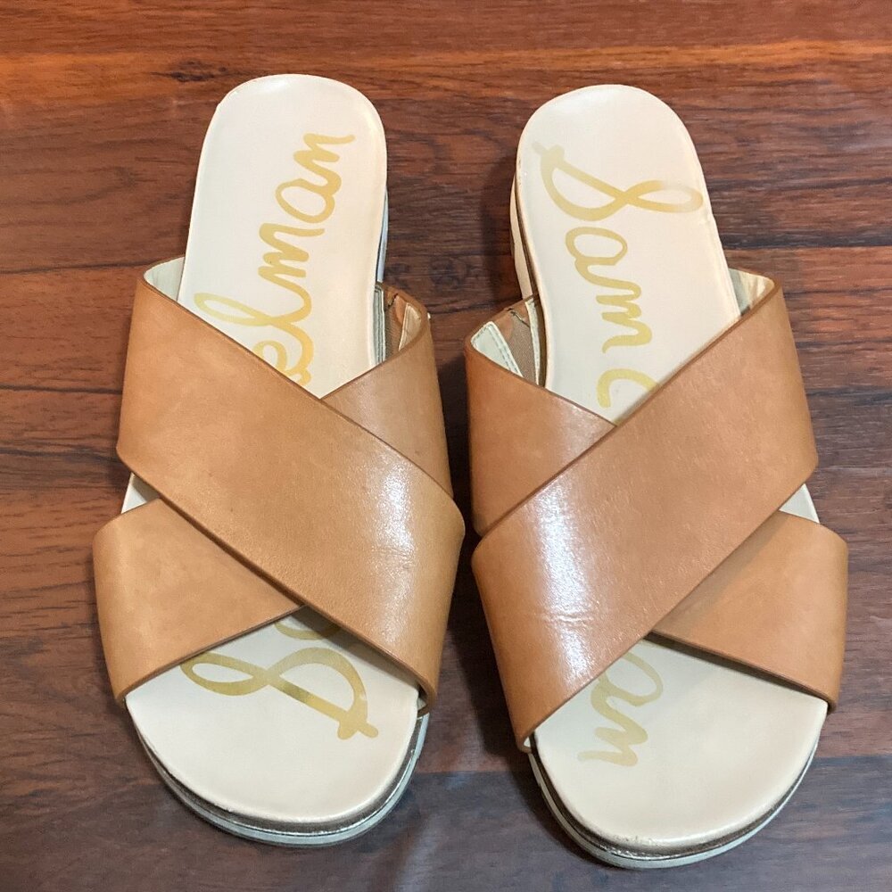 Sam Edelman Crisscross Platform Slides Women 8 Tan Audrea Comfort Summer Sandel